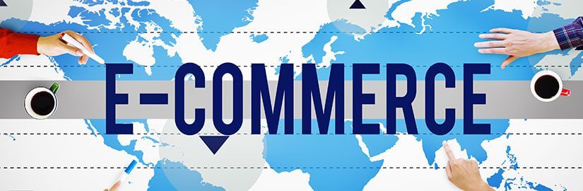 E-commerce written over the map of the world