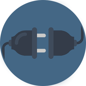 An icon picture showing an electrical plug gong into its socket - depicting innovative plugins